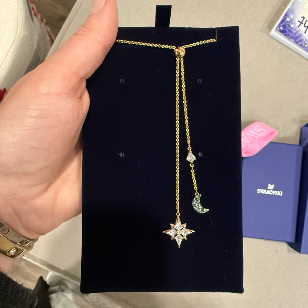 Swarovski Gold Necklace with Star and Moon Charms